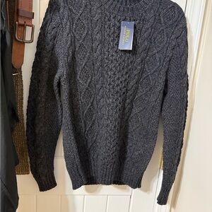 Classic Men's Dark Gray Cable Knit Sweater